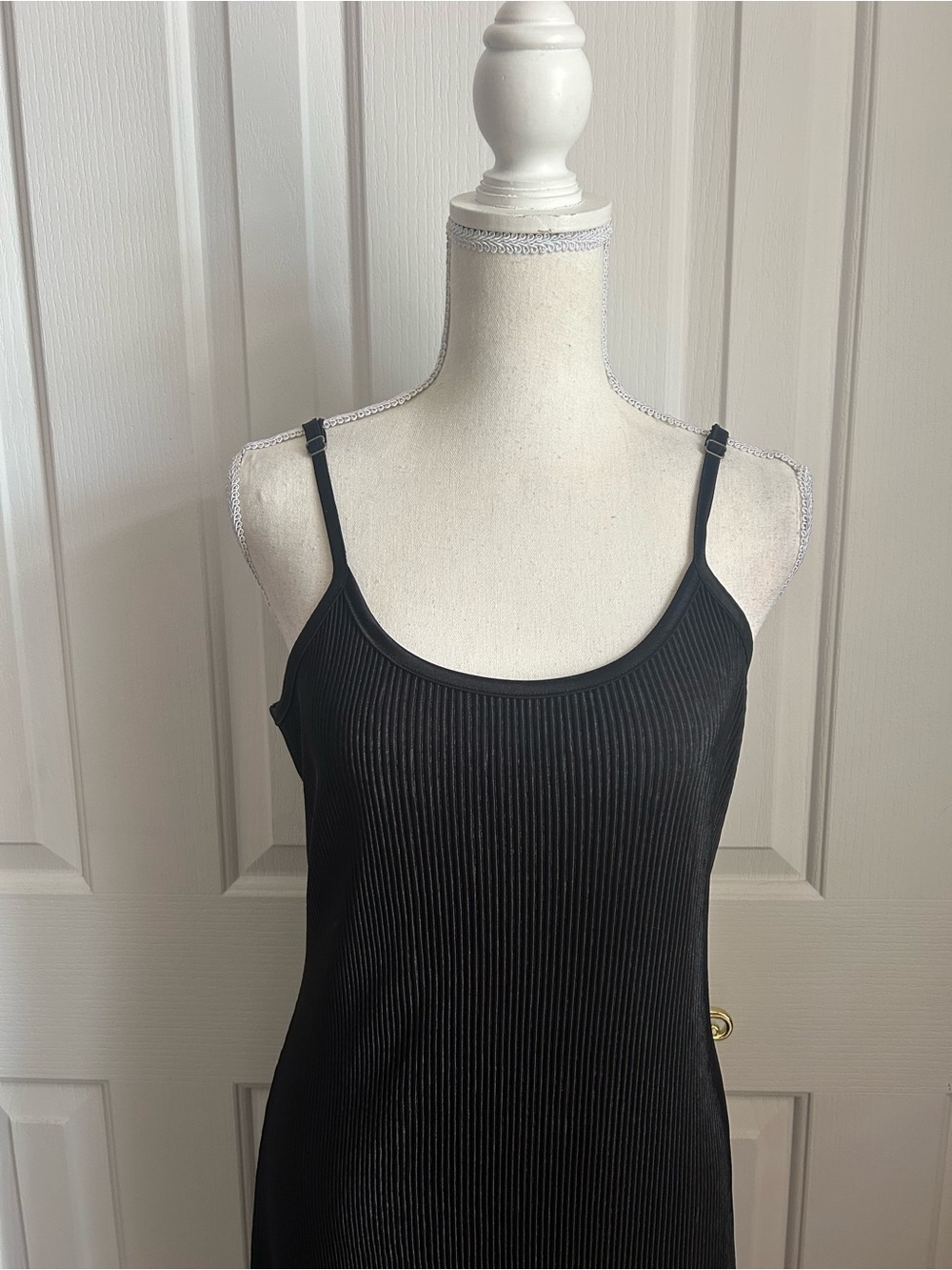 DESIGN LAB Lord & Taylor Ribbed Slip Maxi Dress, Black, Size Large - Picture 2 of 6